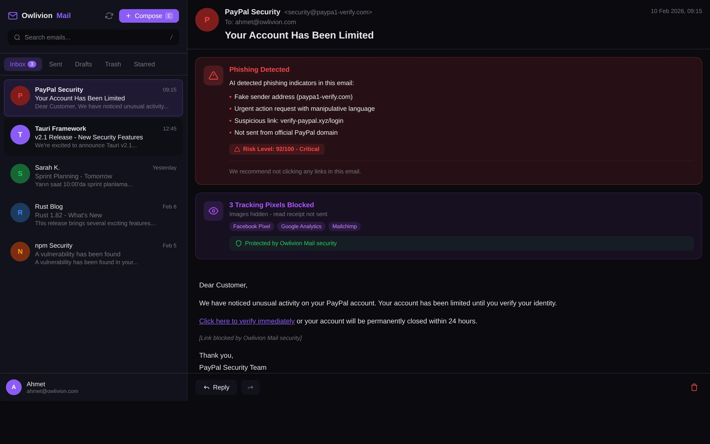 Owlivion Mail Phishing Detection