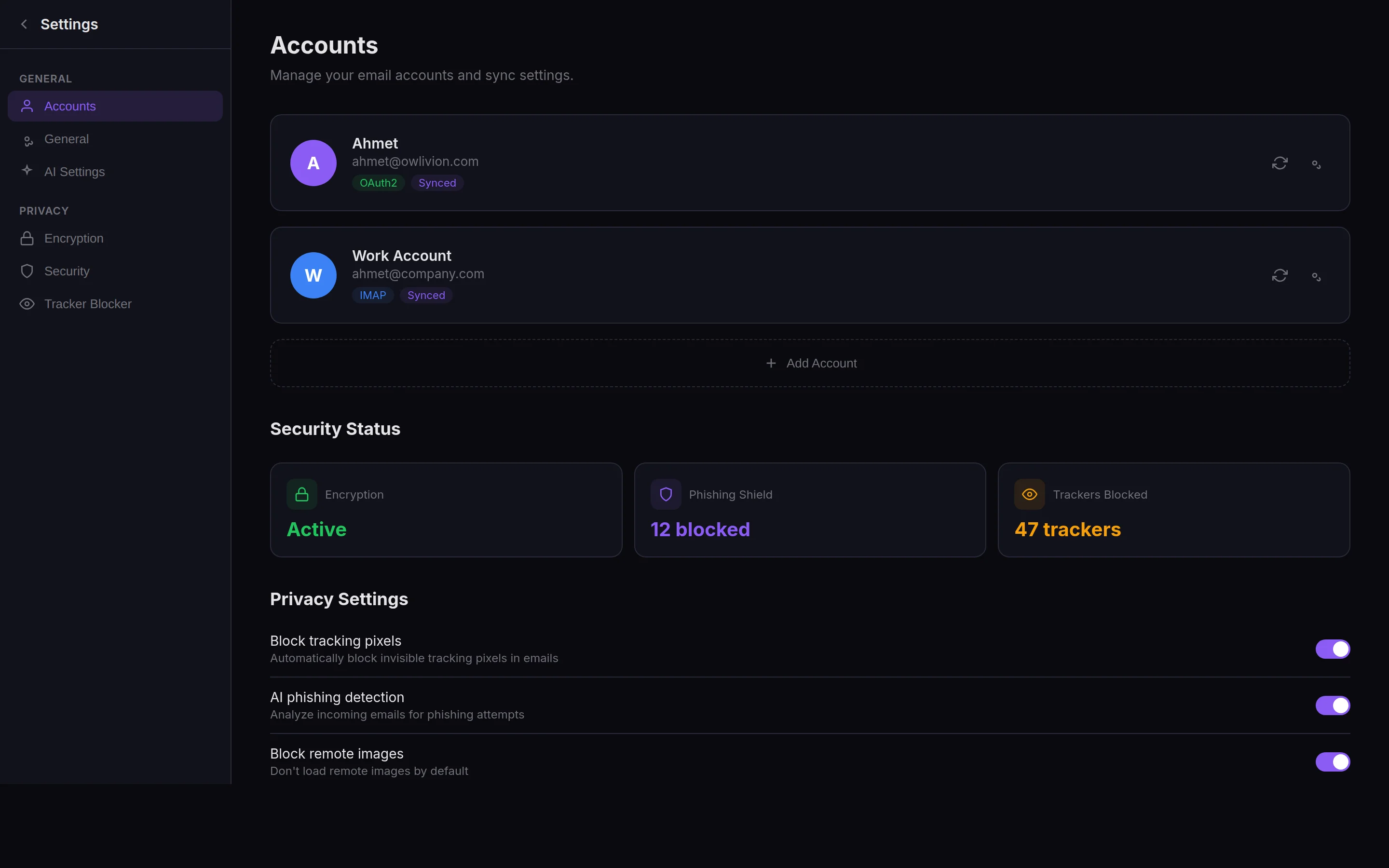 Owlivion Mail Settings